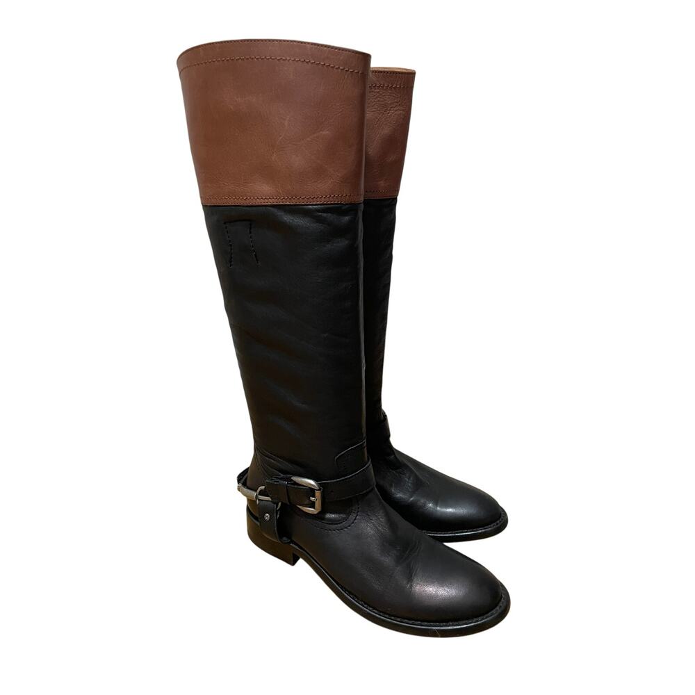 Two Tone Leather Riding Harness Boots Black Brown Tall Equestrian‎ Women's 6.5M